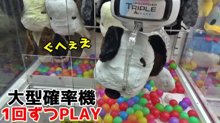 お店にある大型確率機全台1回ずつPLAYしたら何個景品取れるのか？【クレーンゲーム／UFOキャッチャー】