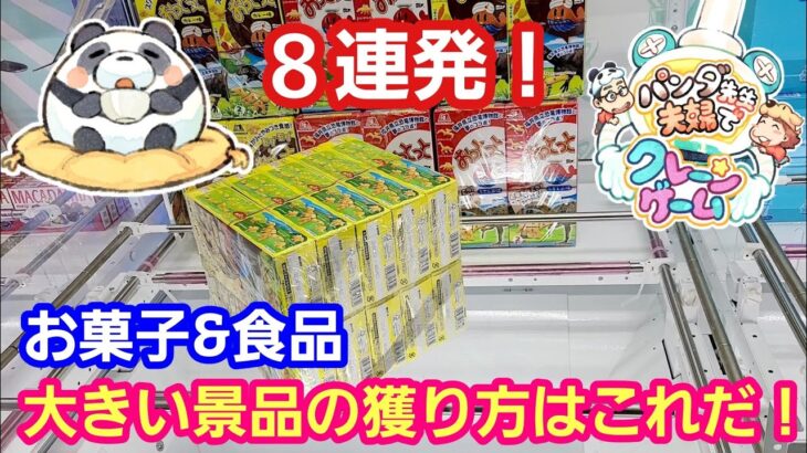 UFOキャッチャー お菓子＆食品８連発！大きい景品の攻略法はこれだ！【パンダ先生夫婦のクレーンゲーム】