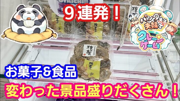 UFOキャッチャー お菓子＆食品９連発！変わった景品盛りだくさん！【パンダ先生夫婦クレーンゲーム】