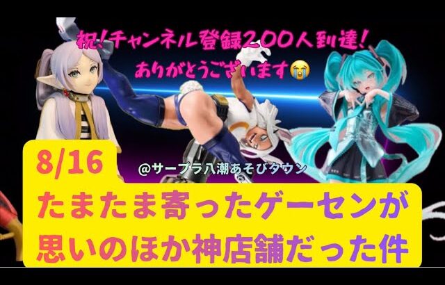 【クレーンゲーム】　たまたま立ち寄ったゲーセンが神店舗だった！【サープラ八潮あそびタウン】　【初音ミク】　【葬送のフリーレン】　【僕のヒーローアカデミア　ミルコ】　チャンネル登録200人到達感謝！！