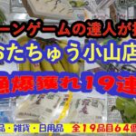 【爆獲爽快動画】クレーンゲームの達人がおたちゅう小山店で、リング&フック・橋渡し設定を中心に、おいしいフルーツ、飲料、食品、お菓子、雑貨、日用品まで、全１９品６４個爆獲の店舗攻略動画をお楽しみ下さい❗