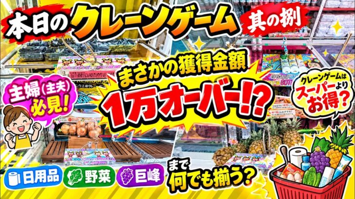 クレーンゲームで1万円オーバー獲得!? 日用品・野菜・巨峰まで何でも揃う？【本日のクレーンゲーム 其の捌】